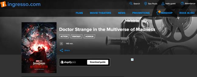 Ingresso has listed Doctor Strange in the Multiverse of Madness and its possible runtime. Credit: Ingresso.com