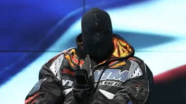 Kanye West wore a balaclava over his face when he made the remarks. Credit: Info Wars   