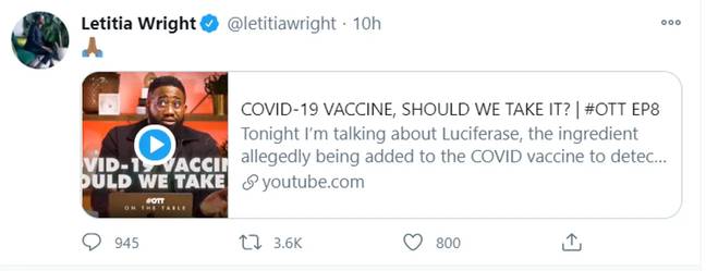 Letitia Wright shared the controversial video in 2020. Credit: @letitiawright/Twitter