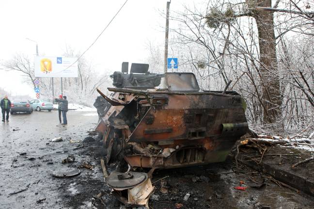 Military vehicle destroyed by anti-tank weapons (Alamy)