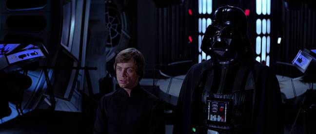 Luke Skywalker and Darth Vader, played by Mark Hamill and voiced by James Earl Jones, respectively. Credit: 20th Century Fox