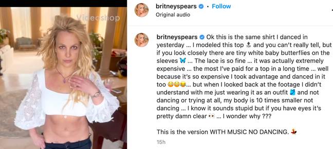 Many fans responded with confusion to Spears' post. Credit: @britneyspears/Instagram