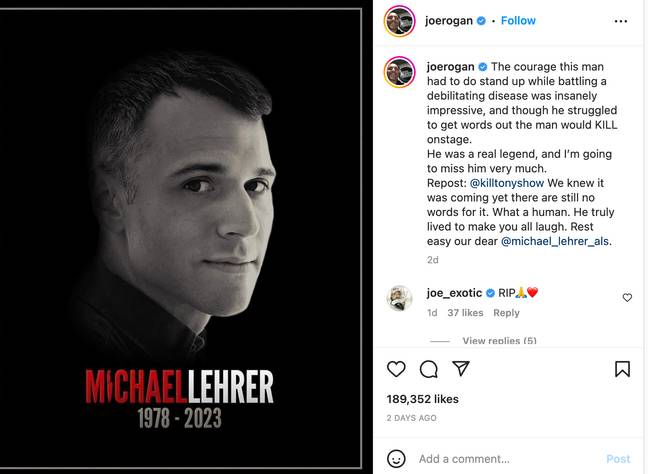 Joe Rogan described Lehrer as a 'legend'. Credit: @joerogan/Instagram