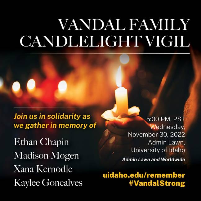 The university is hosting a vigil on 30 November. Credit: University of Idaho