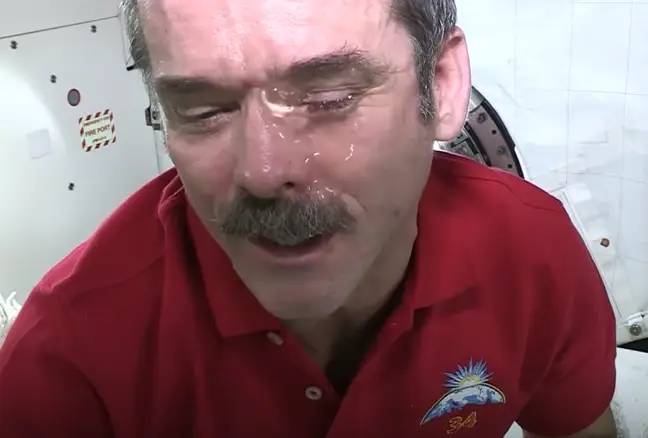 Hadfield also showed what it's like to cry in space. Credit: Canadian Space Agency/NASA
