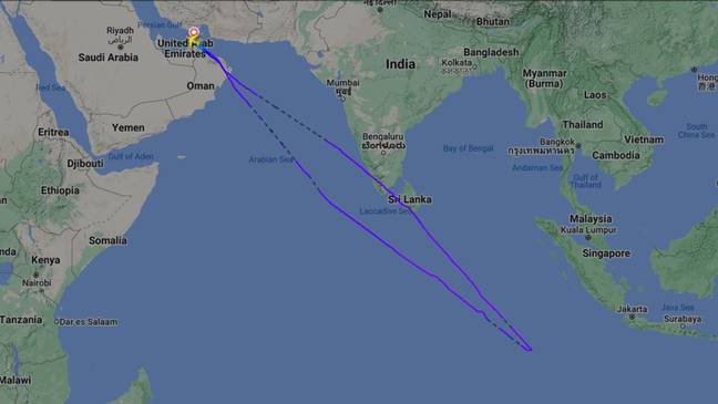 The flight was forced to turn back to Dubai. Credit: FlightRadar