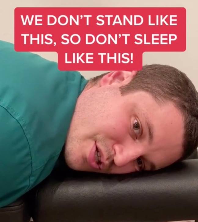 Sleeping on your front is a no, no for Dr Joe. Credit: @barefootrehab/TikTok