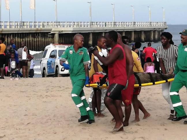 Rescue efforts tended to many people who had been affected by the large wave. Credit: Twitter/@njabulodlungele