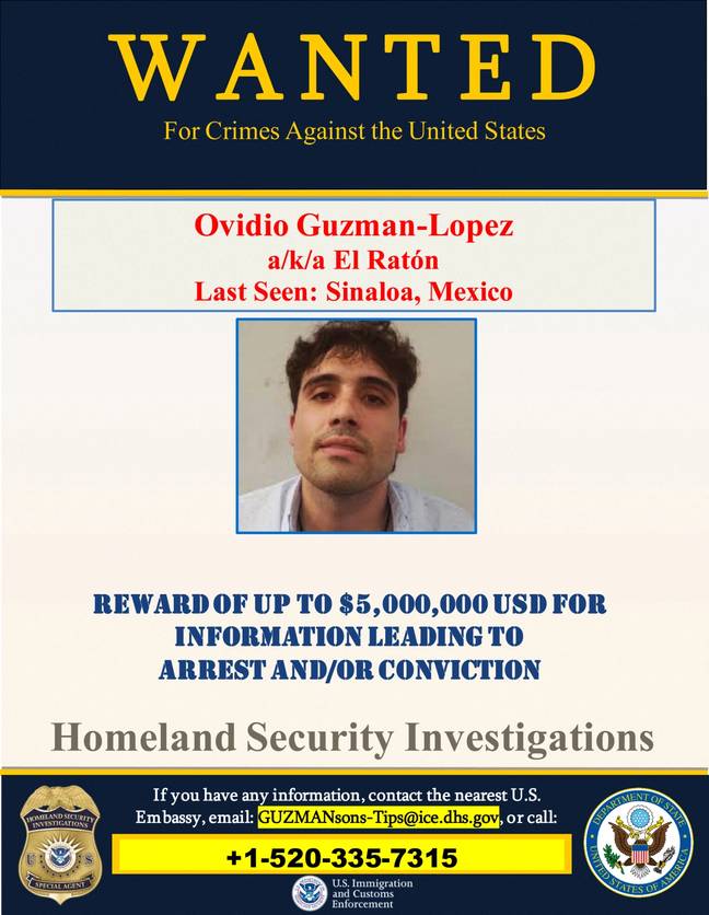 The US placed a $5 million bounty on Ovidio Guzman Lopez. Credit: FBI