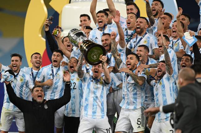 Argentina captain Lionel Messi lifted the 2021 Copa America trophy after leading his side to a 1-0 win over Brazil in the final. Credit: Alamy 