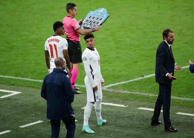 Rashford and Sancho before coming on in the Euro 2020 final. Image: Alamy
