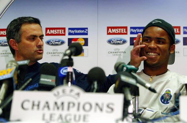 Mourinho and Alberto during a press conference at Old Trafford in 2004. Image credit: Alamy