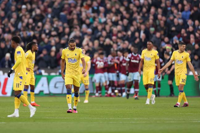 Everton's players during the West Ham game. (Image Credit: Alamy)