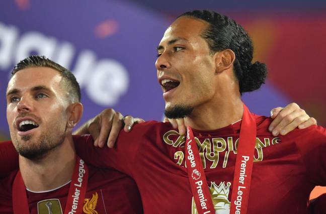 Van Dijk celebrates Liverpool's title win. Image: Alamy