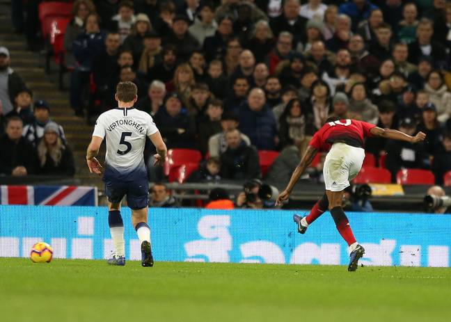 Marcus Rashford scores against Tottenham in 2019. (Alamy)