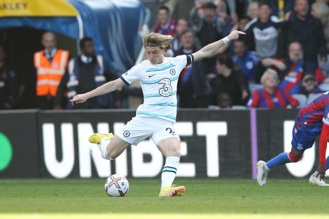 Conor Gallagher striking the ball against Crystal Palace. (Alamy)