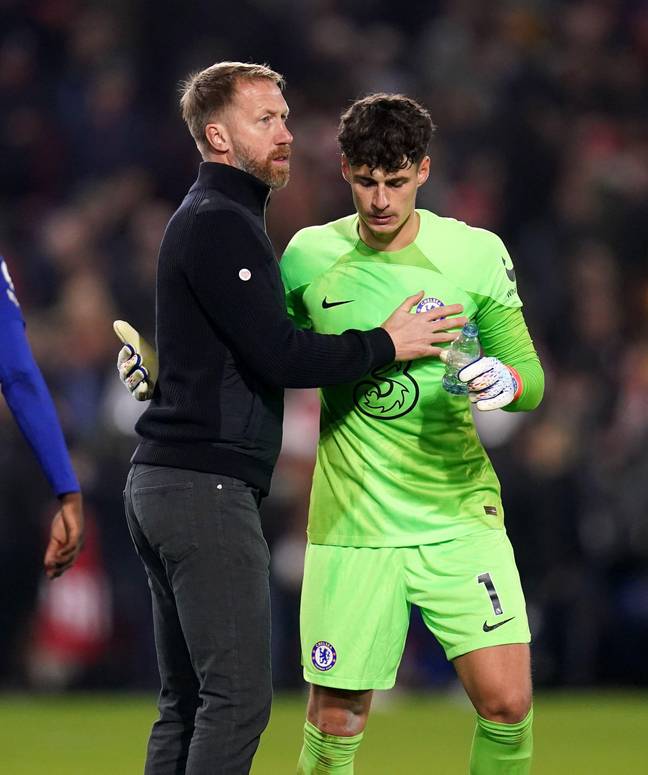 Chelsea manager Graham Potter with Kepa Arrizabalaga after the Premier League match. (Alamy)