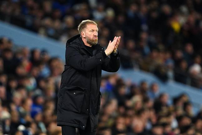 Chelsea manager Graham Potter gestures on the touchline during the Carabao Cup third round match at the Etihad Stadium. (Alamy)