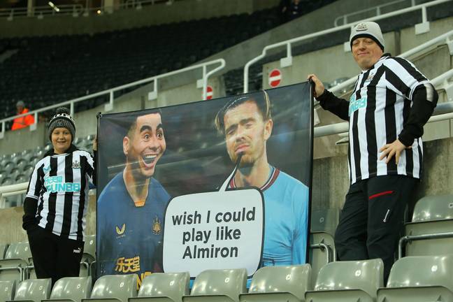 Newcastle fans joke about the Grealish comments at St James' Park. Image credit: Alamy