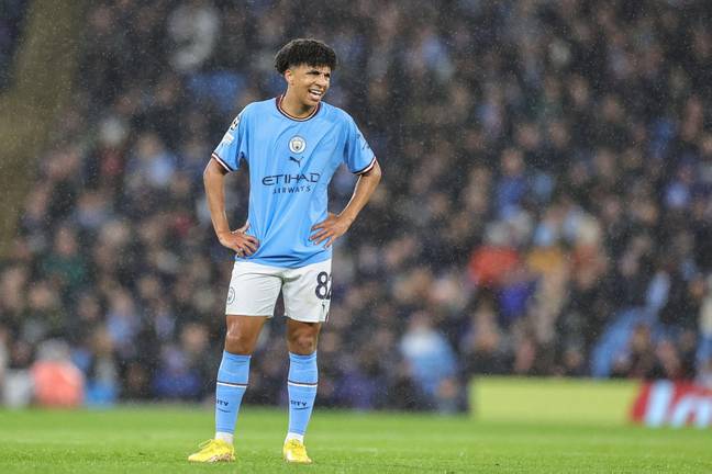 Rico Lewis during Manchester City's 3-1 win over Sevilla in the Champions League