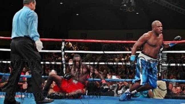 The only known image online of Harold Sconiers’ knockdown of Deontay Wilder. Credit: Fantasy Springs.