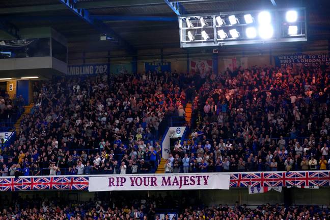 A banner at Stamford Bridge paying tribute to Queen Elizabeth II