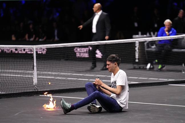 A man set his arm on fire at the Laver Cup on Friday (Image: Alamy)