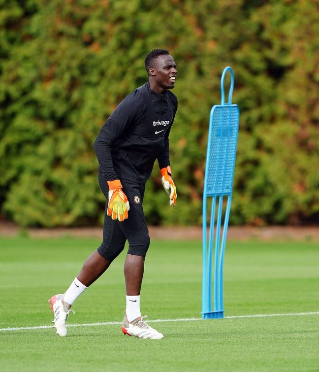 Chelsea goalkeeper Edouard Mendy during a training session at The Cobham Training Centre. (Alamy)