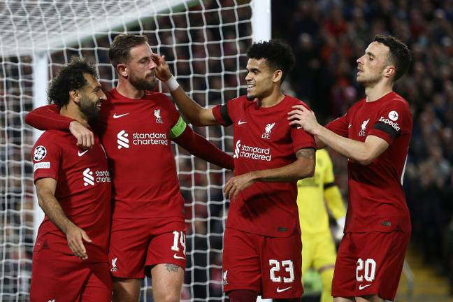 Liverpool players after their second goal of the game. (Image Credit: Alamy)