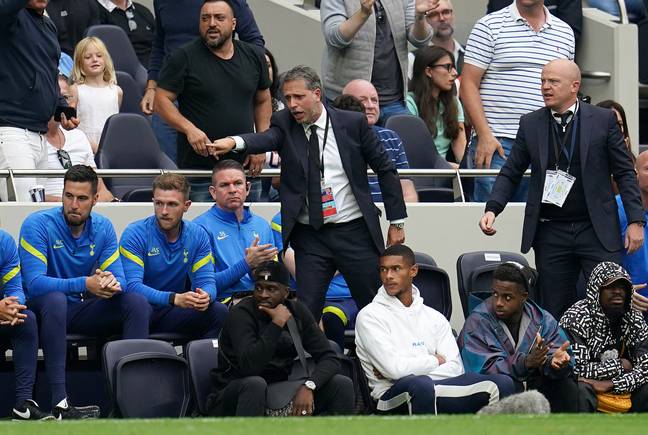 Paratici shouting during a Spurs home game. Image: PA 