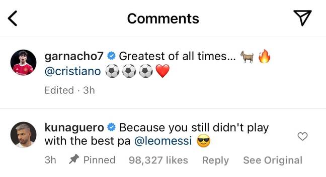 Sergio Aguero trolled Garnacho over his praise for Ronaldo (Image: PA)
