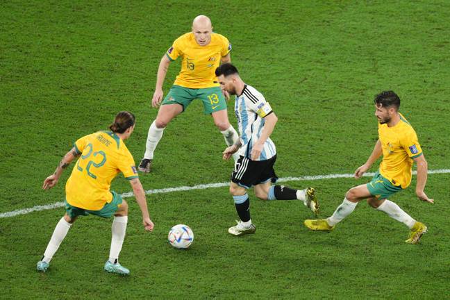 Messi in action during Argentina vs Australia. Credit: Alamy