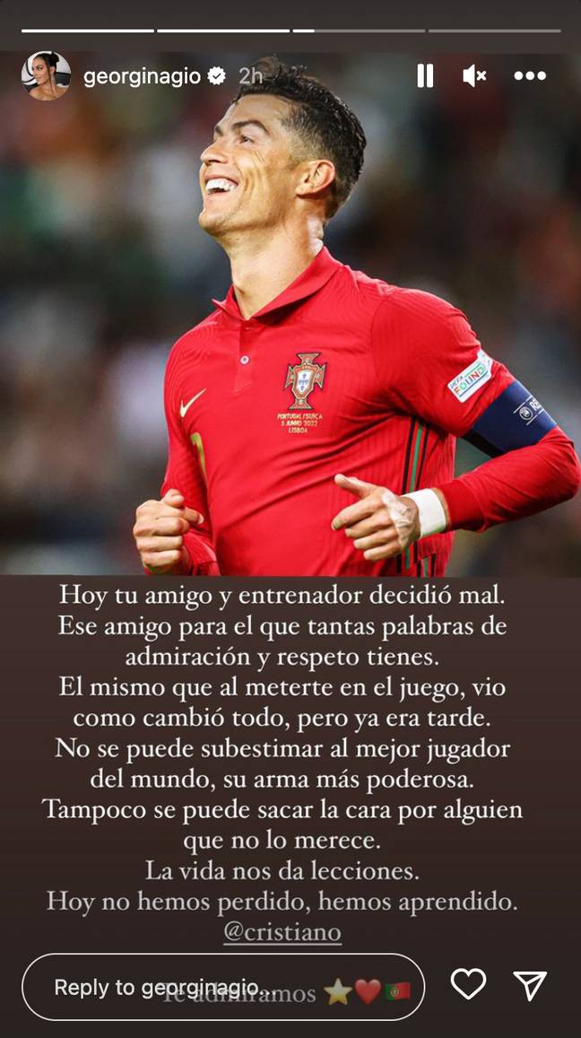 Cristiano Ronaldo’s partner, Georgina Rodriguez, speaks out against Fernando Santos after Portugal’s World Cup defeat to Morocco. Credit: Georgina Rodriguez/Instagram