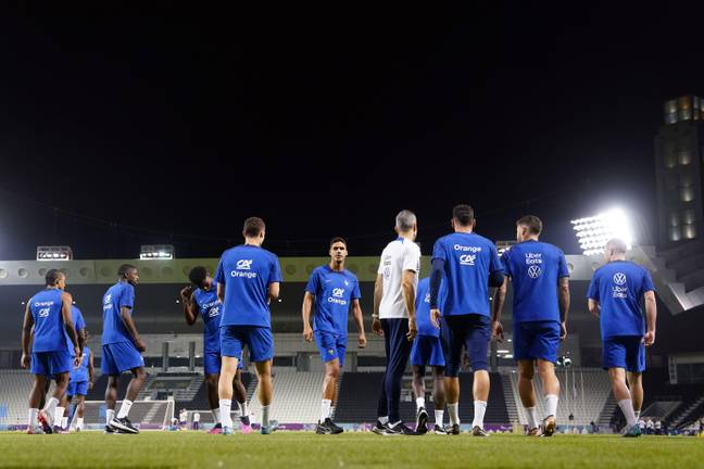France train ahead of Saturday's clash against England as Kylian Mbappe trained indoors. Image: Alamy 