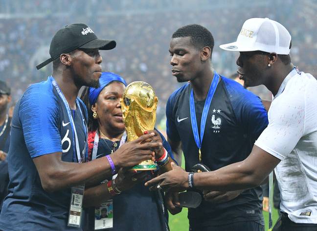 The three Pogba brother's and their mum celebrate the World Cup win. Image: PA Images
