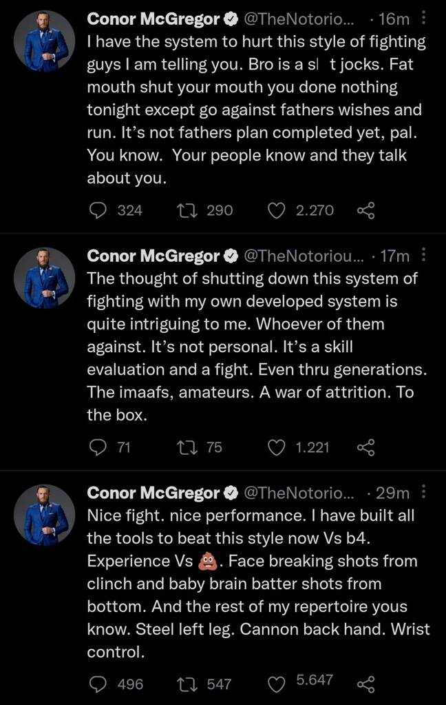 Conor McGregor tweets about UFC 280