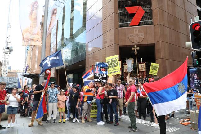 Serbian fans in Australia protesting Djokovic's ban. Image: Alamy