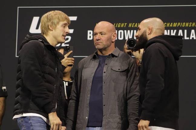 Paddy Pimblett and Jared Gordon face off ahead of their bout at UFC 282. Image: Alamy 