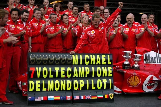 Schumacher celebrates his seventh world title. Image: Alamy
