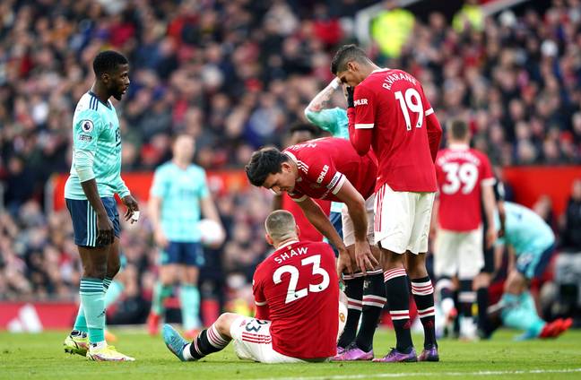 Shaw was forced off with an injury in Saturday's draw with Leicester (Image: PA)