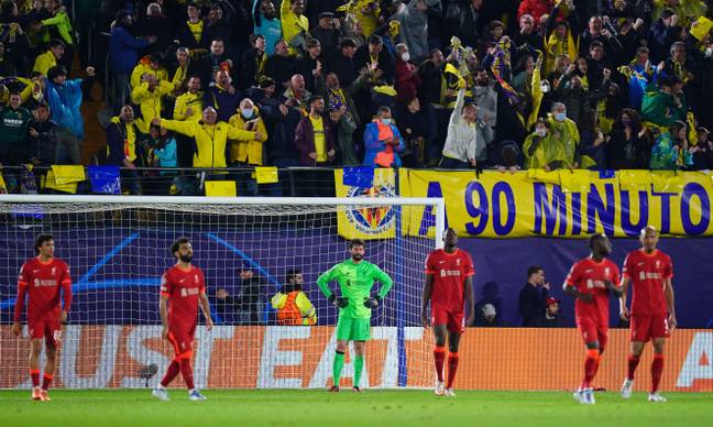Liverpool players shell shocked after Villarreal's second. Image: PA Images