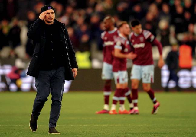 Frank Lampard cuts a dejected figure following Everton's defeat to West Ham United. Image: Alamy