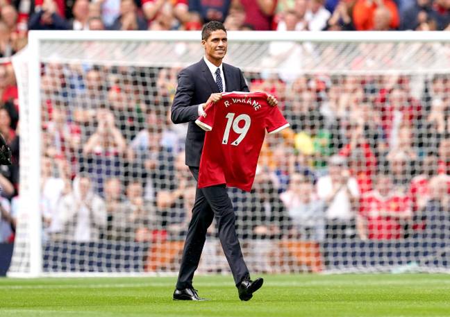 Raphael Varane was given an Old Trafford presentation after signing from Real Madrid last year. (Alamy)