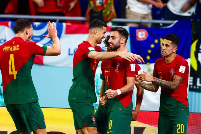 Bruno Fernandes and Cristiano Ronaldo during Portugal's 3-2 win over Ghana at the World Cup. Image: Alamy