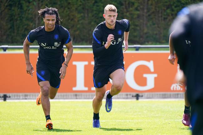 Nathan Ake of the Netherlands and Matthijs de Ligt of the Netherlands during a Training Session. (Alamy)