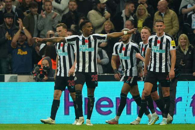 Newcastle celebrate after scoring against Chelsea. (Alamy)