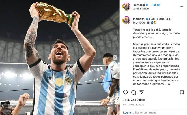 Messi Used A 'Fake' World Cup Trophy In His Instagram Post. (Image Credit: Lionel Messi/Instagram)