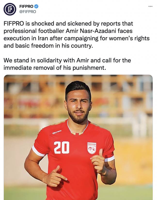 FIFPRO release statement about Iranian footballer Amir Nasr-Azadani 'facing execution'