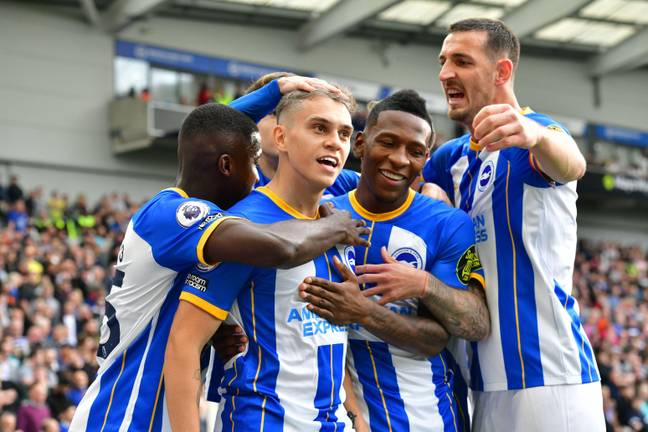 Brighton attacker Leandro celebrates putting his side ahead on Saturday afternoon. (Image Credit: Alamy)