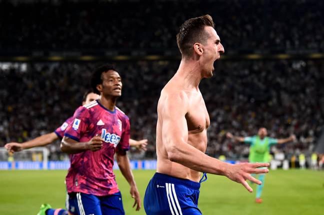 Milik was sent off for taking off his top. Image: Alamy
